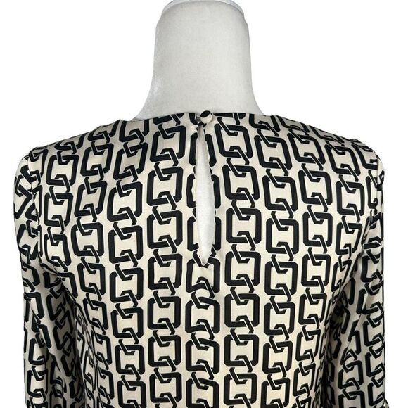 Milly Women's Black & White Keyhole Holly Bell-Sleeve Chain-Print Top Size 2 - Picture 7 of 14